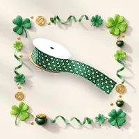 Lucky Green Shamrock Diamond Lattice Pattern Satin Ribbon