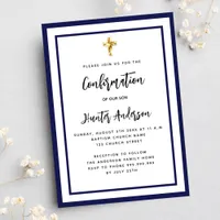 Confirmation boy navy blue white invitation