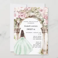 Green pink florals arch dress Sweet 16 Invitation