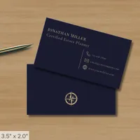 Minimalist Navy Blue and Gold Business Card