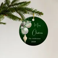 Green gold white baubles Christmas Ceramic Ornament