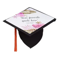 Pink and Gold Tropical Leaves personalized Graduation Cap Topper