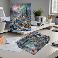 Christmas in a mountain village, polar lights  paperweight