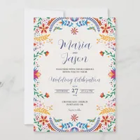 Mexican Colorful Floral Botanical Flowers Wedding Invitation