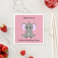 Cute baby elephant in pink for girls birthday  napkins