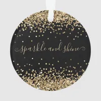 Gold Glitter Sparkle and Shine Happy Holiday Black Ornament