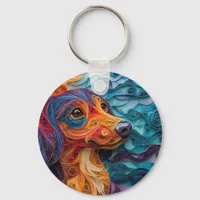 Colorful Dachshund Dog Portrait Keychain