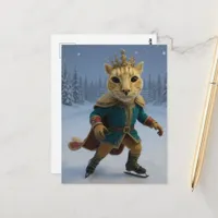 Funny Ice Skating Cat King Postcard