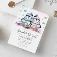 Winter Gender Reveal, Baby Shower Penguin  Invitation