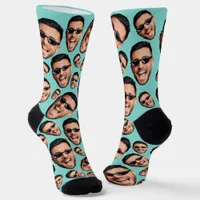 Custom Funny Face Photo All Over Socks Aqua Blue