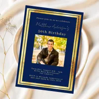 Birthday navy blue gold photo luxury invitation