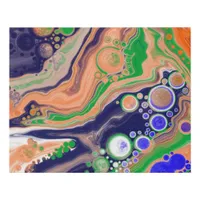 Blue, Coral and Green Pour Painting Fluid Art   Faux Canvas Print