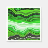 Green and Black Marble like Striped Fluid Art    Napkins