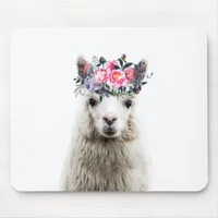 Alpaca with Flowers Mouse Pad