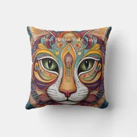 Mystic Boho Feline Mandala Throw Pillow