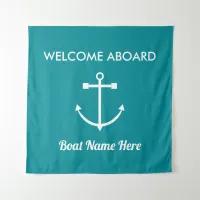 Nautical Turquoise Anchor Welcome Aboard Boat Name Tapestry