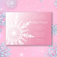 White Snowflake on Pink Winter Engagement Party Invitation