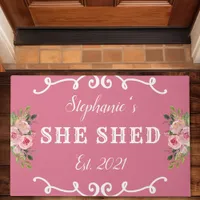 She Shed Floral Year Established Cute Pink Doormat