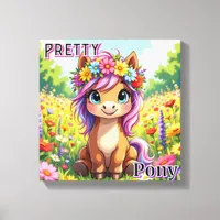 Pretty Pony | Cute Cartoon Kid's Nursery Art Canvas Print