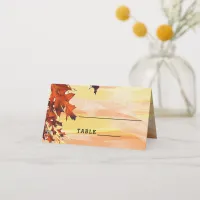 Autumn Leaves Orange Yellow Swirl Wedding Table Place Card