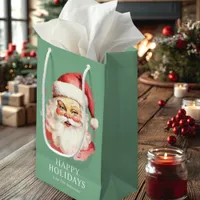 Green Vintage Retro Santa Claus Christmas Small Gift Bag