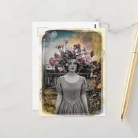 Flowers on Her Head Fingerprinted Photo Postcard
