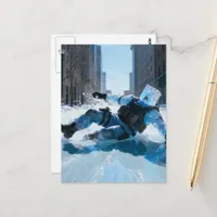 Funny froze water icecube falling on ice  postcard
