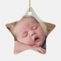 Baby's First Christmas Baby Photo Blue Christmas Ceramic Ornament