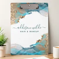 Blue And Gold Modern Art Liquid Watercolor Ink Clipboard