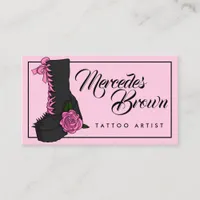 Gothic Script Boot Pink Tattoo Artist Business Card