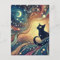 Beautiful Black Cat Abstract Doodles Postcard