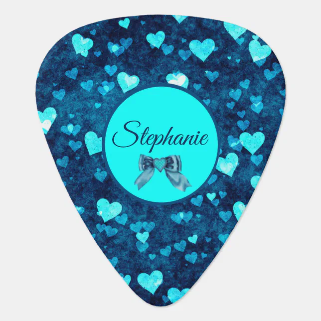 Vivid Blue Hearts Guitar Pick