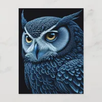 Blue and Black Serious Owl  Postcard