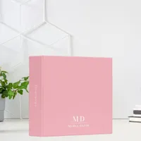 Light pink monogram initials name 3 ring binder