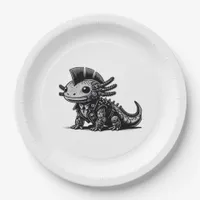 Whimsigoth Cyborg Axolotl Vintage Art Design Class Paper Plates