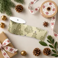 Classic Cream Gold Script Christmas Grosgrain Ribbon