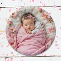 Pink Floral Baby Girl and White Kitten Paper Plates