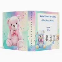 Kids Party Planner Pastel Teddy Bear QR Code Logo 3 Ring Binder