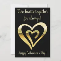 Two hearts together metallic gold  Valentine's Day Holiday Card