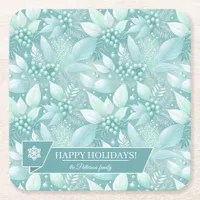 Coastal Christmas Foliage Berries Pattern#7 ID1009 Square Paper Coaster