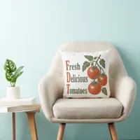 Funny Fresh Delicious Tomatoes Vintage woodblock  Throw Pillow