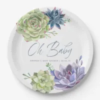 Watercolor Desert Cactus Succulents Baby Shower Paper Plates