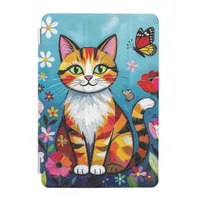Impasto Cat, Flowers & Butterfly iPad Mini Cover