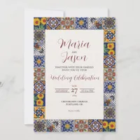 Mexican Talavera Majolica Geometric Floral Wedding Invitation