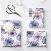 Floral Watercolor Pattern Lavender and Blue Wrapping Paper Sheets