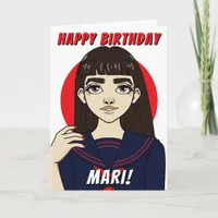 Cute Girly Japanese Girl Sailor Uniform Birthday Card