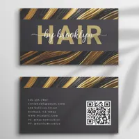 Luxe Black Gold Hair By Stylist QR Code Business Card