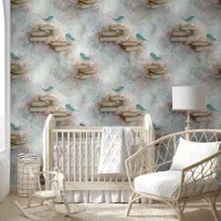 Vintage Books and Bluebirds  Wallpaper