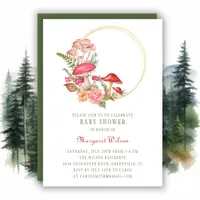 Woodland Red Watercolor Mushroom Baby Shower Invitation