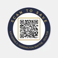 Luxury Navy Gold QR Code Save Contact Realtor Classic Round Sticker